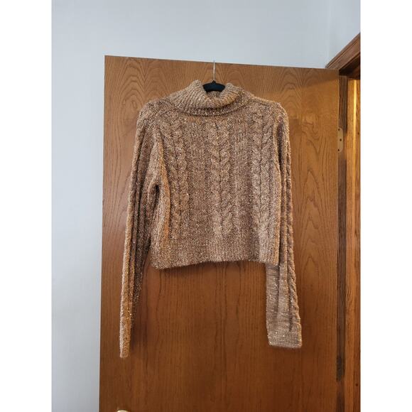 Anthropologie Pilcro Shine Metallic Wool Cable Knit Turtleneck Sweater Size MP - Picture 4 of 8
